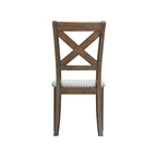 Sedie da pranzo con schienale a croce imbottite beige, finitura noce moscata, set da 2