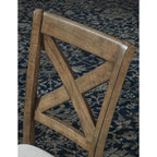 Sedie da pranzo con schienale a croce imbottite beige, finitura noce moscata, set da 2