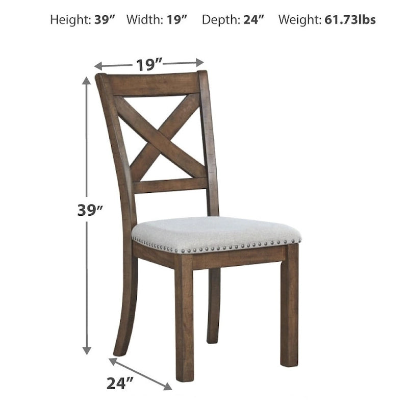 Sedie da pranzo con schienale a croce imbottite beige, finitura noce moscata, set da 2