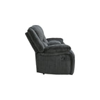 Divanetto reclinabile doppio in ciniglia color ardesia con console centrale, 2 posti