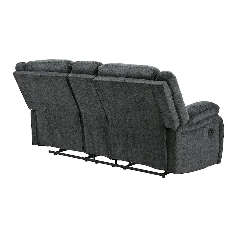 Divanetto reclinabile doppio in ciniglia color ardesia con console centrale, 2 posti