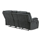 Divanetto reclinabile doppio in ciniglia color ardesia con console centrale, 2 posti