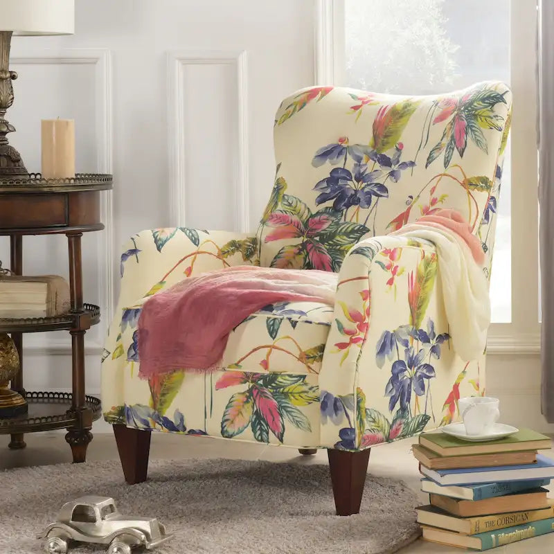 Poltrona singola imbottita Off White con stampa floreale, un posto