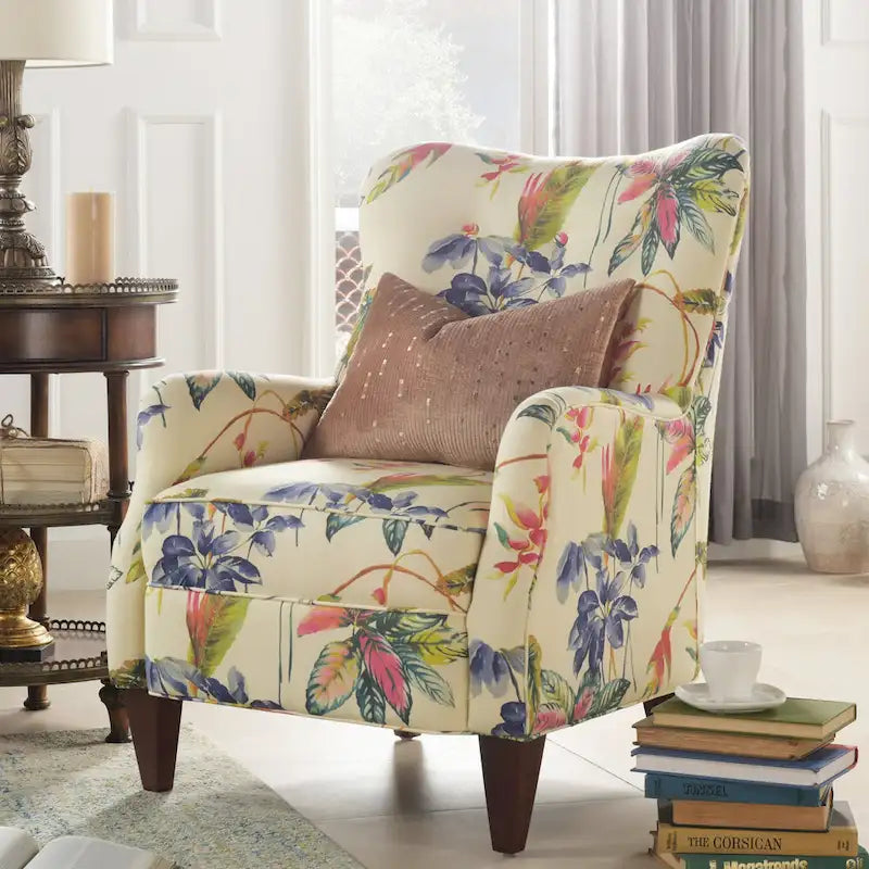 Poltrona singola imbottita Off White con stampa floreale, un posto