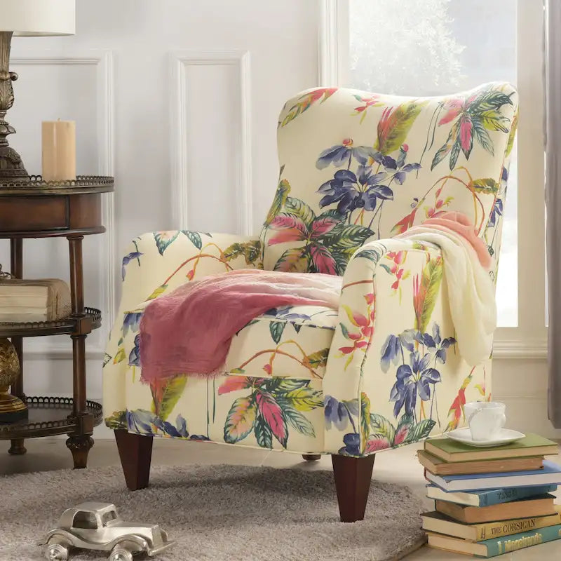 Poltrona singola imbottita Off White con stampa floreale, un posto
