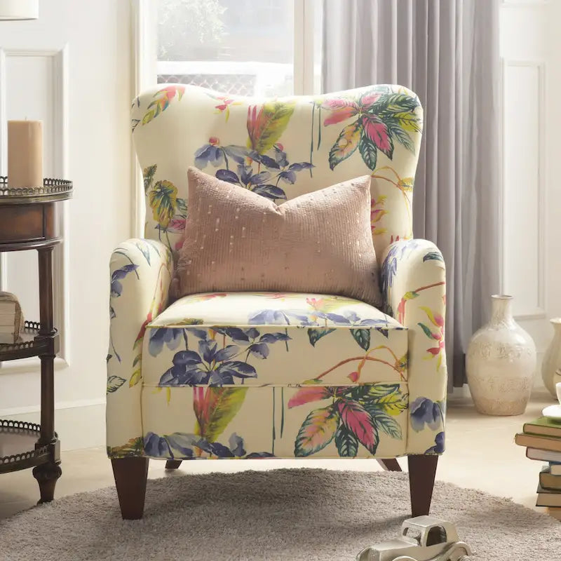 Poltrona singola imbottita Off White con stampa floreale, un posto