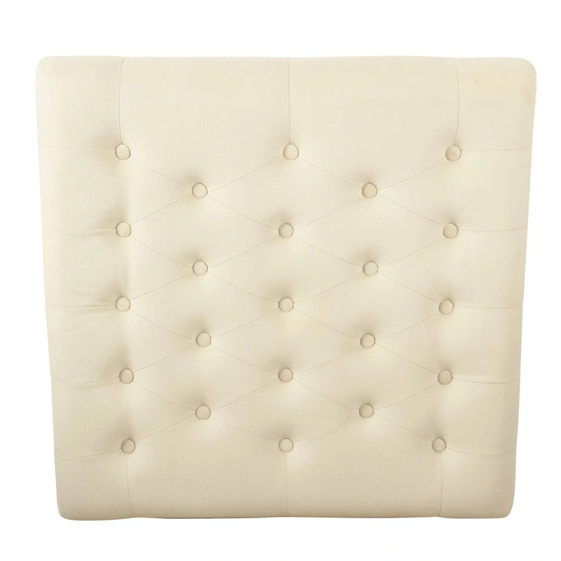 Pouf quadrato contenitore trapuntato in microfibra crema/grigio con ripiano in legno