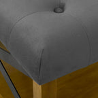 Pouf quadrato contenitore trapuntato in microfibra crema/grigio con ripiano in legno