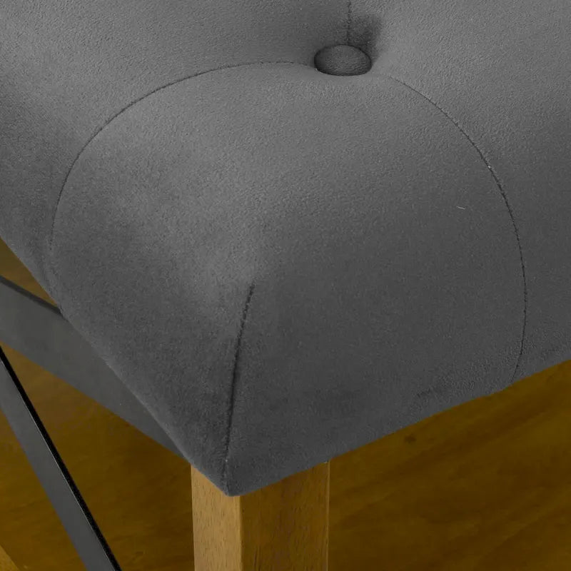 Pouf quadrato contenitore trapuntato in microfibra crema/grigio con ripiano in legno