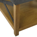 Pouf quadrato contenitore trapuntato in microfibra crema/grigio con ripiano in legno