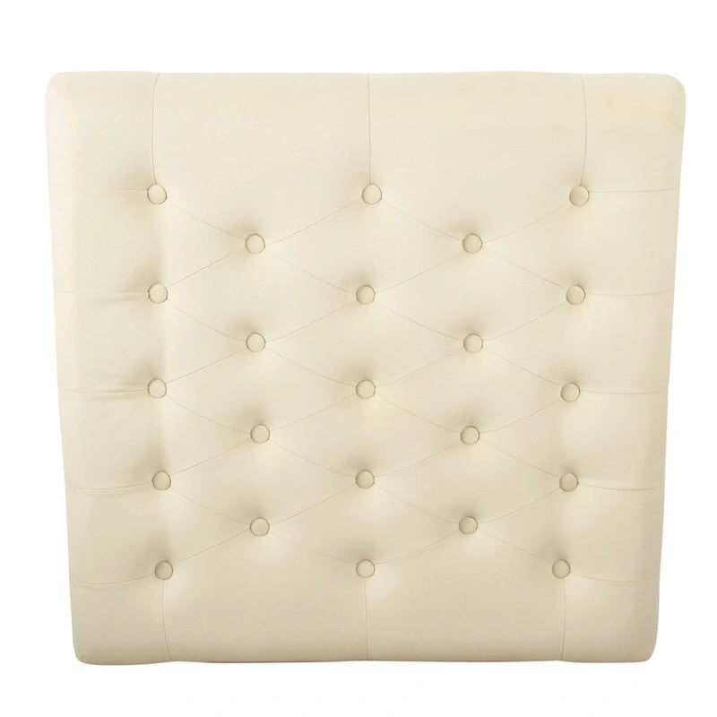 Pouf quadrato contenitore trapuntato in microfibra crema/grigio con ripiano in legno