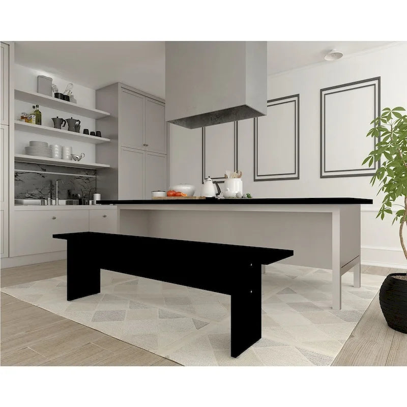 Panca da Pranzo Effetto Legno, Stile Rustico con Base ad H, 2 Posti, Naturale / Nero / Bianco / Blu Notte / Grigio