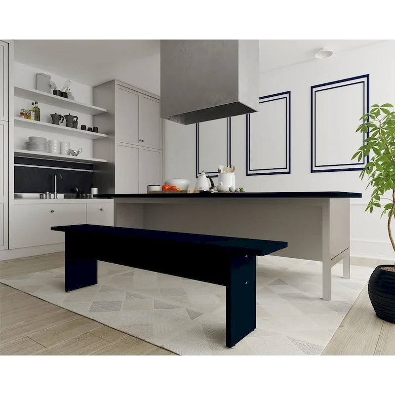 Panca da Pranzo Effetto Legno, Stile Rustico con Base ad H, 2 Posti, Naturale / Nero / Bianco / Blu Notte / Grigio
