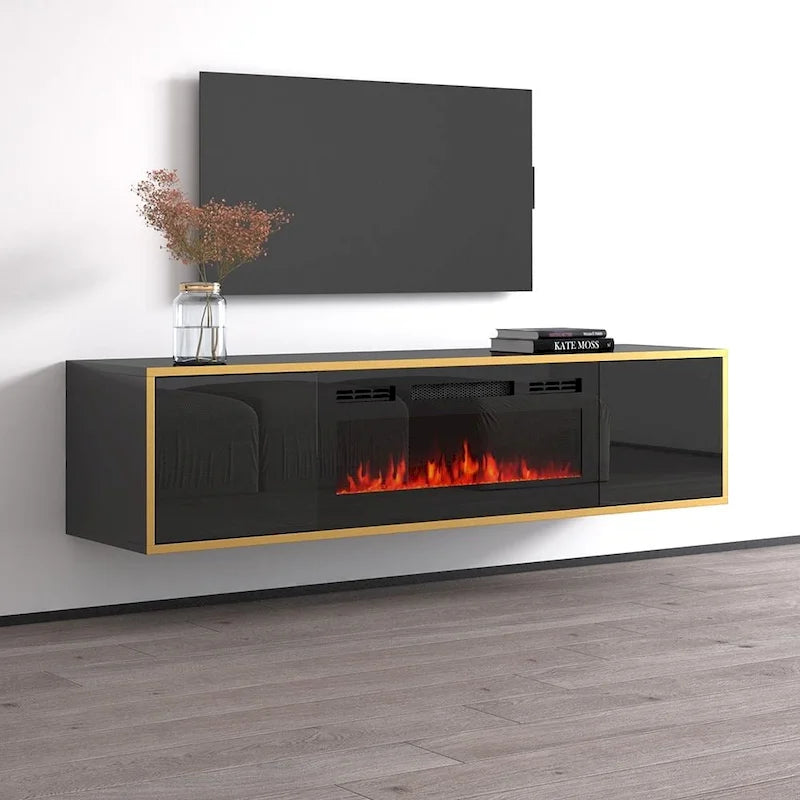 Mobile TV con Camino Elettrico – Bianco/Nero, Adatto per TV fino a 75"