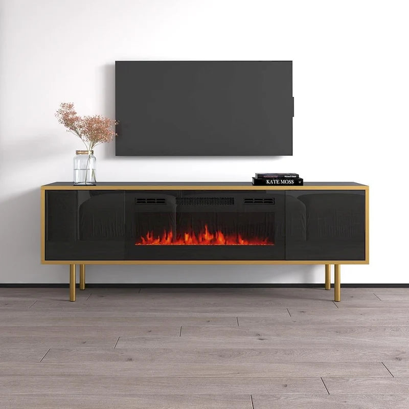 Mobile TV con Camino Elettrico – Bianco/Nero, Adatto per TV fino a 75"