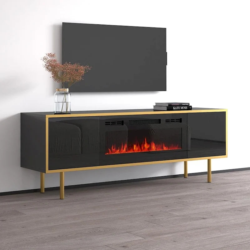 Mobile TV con Camino Elettrico – Bianco/Nero, Adatto per TV fino a 75"