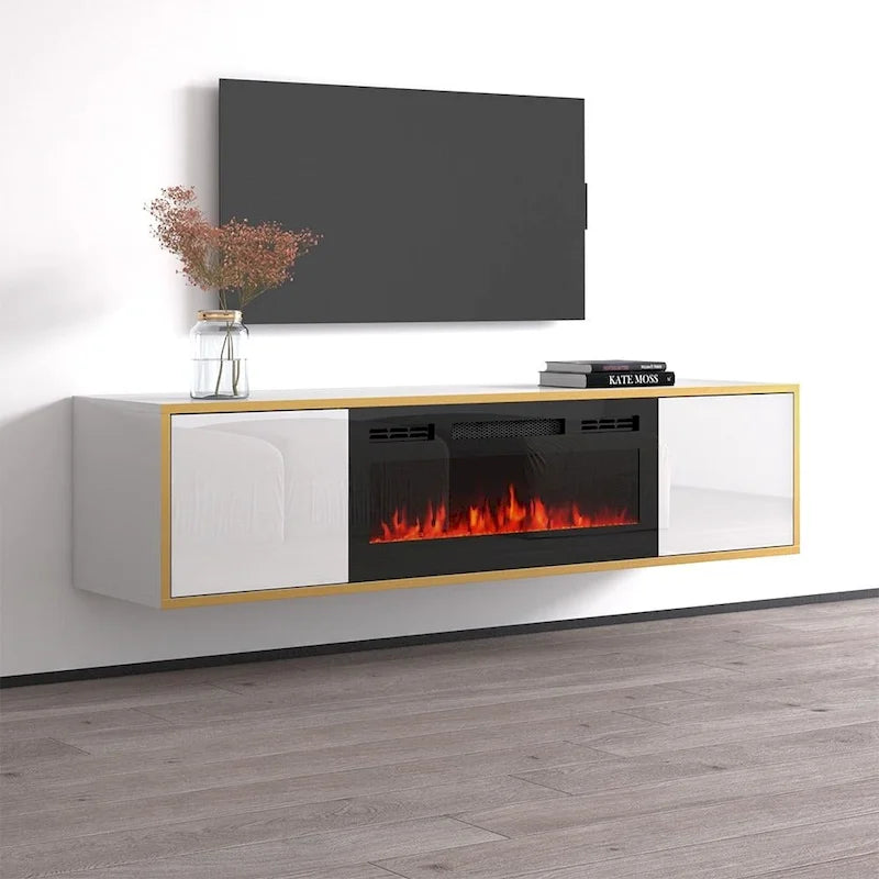 Mobile TV con Camino Elettrico – Bianco/Nero, Adatto per TV fino a 75"