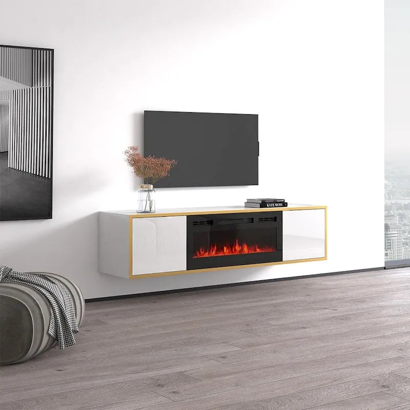 Mobile TV con Camino Elettrico – Bianco/Nero, Adatto per TV fino a 75"