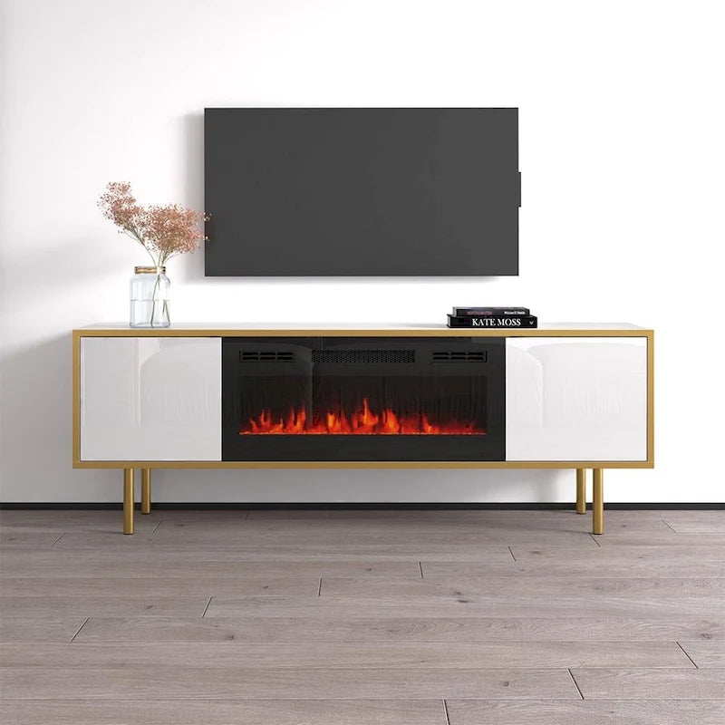 Mobile TV con Camino Elettrico – Bianco/Nero, Adatto per TV fino a 75"