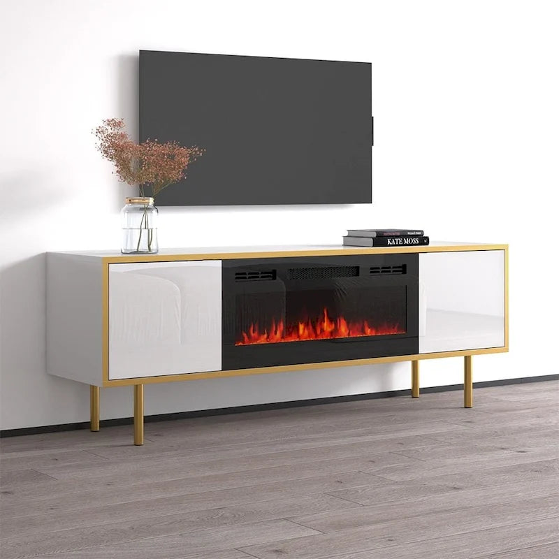 Mobile TV con Camino Elettrico – Bianco/Nero, Adatto per TV fino a 75"