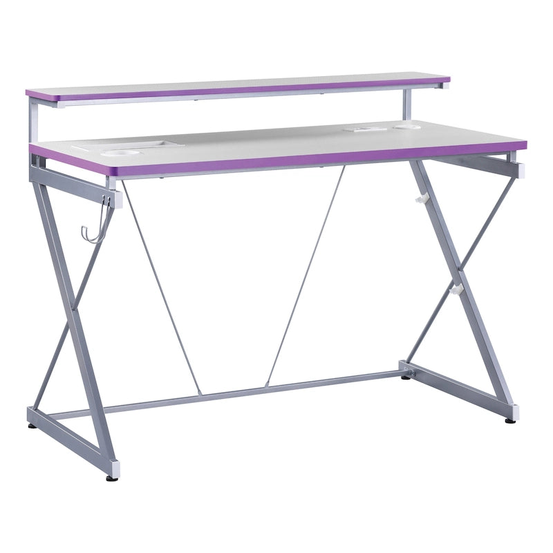 Scrivania da Gaming con Luci LED RGB – Nero / Bianco / Viola / Rosa, Utente Singolo
