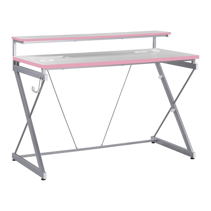 Scrivania da Gaming con Luci LED RGB – Nero / Bianco / Viola / Rosa, Utente Singolo