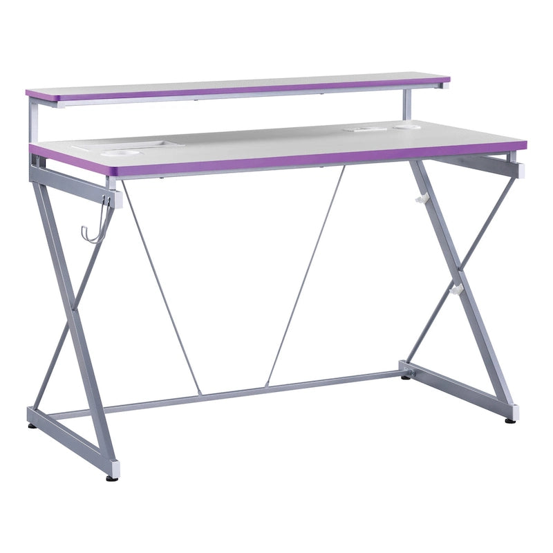 Scrivania da Gaming con Luci LED RGB – Nero / Bianco / Viola / Rosa, Utente Singolo