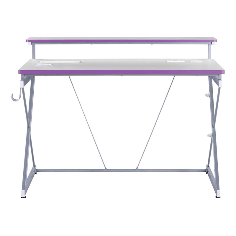 Scrivania da Gaming con Luci LED RGB – Nero / Bianco / Viola / Rosa, Utente Singolo