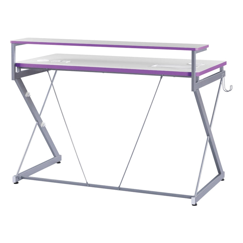 Scrivania da Gaming con Luci LED RGB – Nero / Bianco / Viola / Rosa, Utente Singolo