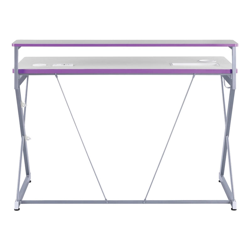 Scrivania da Gaming con Luci LED RGB – Nero / Bianco / Viola / Rosa, Utente Singolo