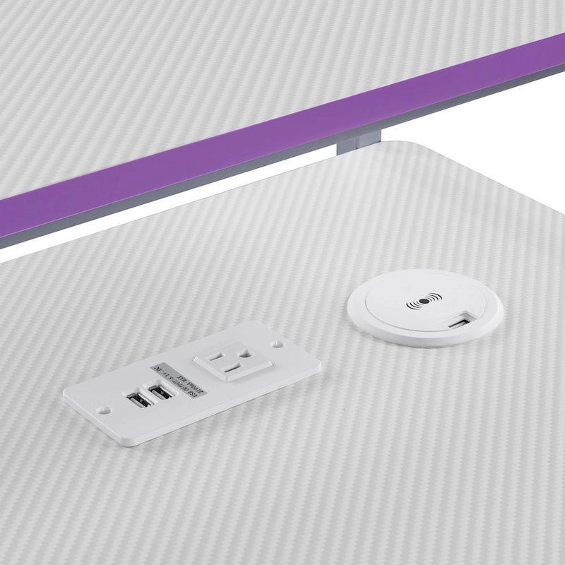 Scrivania da Gaming con Luci LED RGB – Nero / Bianco / Viola / Rosa, Utente Singolo