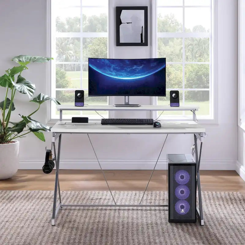 Scrivania da Gaming con Luci LED RGB – Nero / Bianco / Viola / Rosa, Utente Singolo