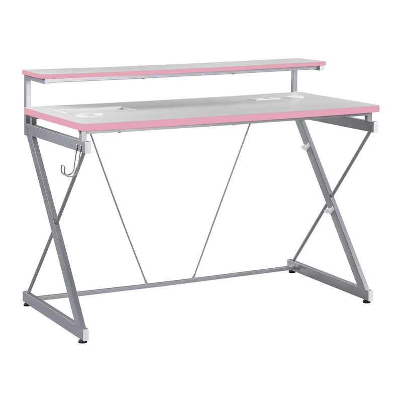 Scrivania da Gaming con Luci LED RGB – Nero / Bianco / Viola / Rosa, Utente Singolo