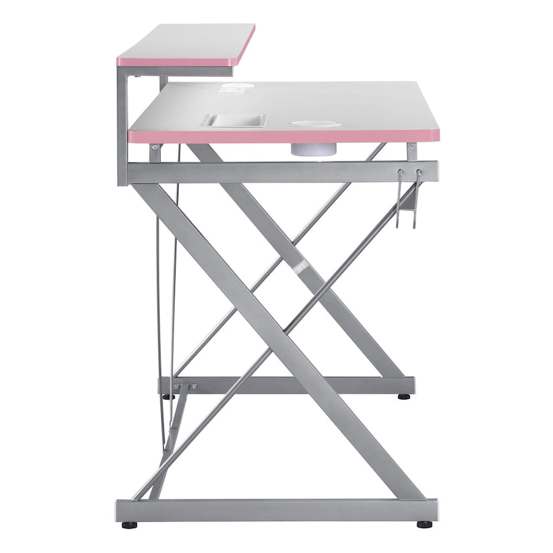 Scrivania da Gaming con Luci LED RGB – Nero / Bianco / Viola / Rosa, Utente Singolo