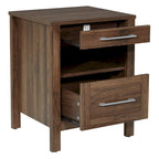 Comodino contemporaneo singolo con ripiano USB e cassetto, Quercia Canyon/Noce Classico