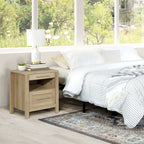 Comodino contemporaneo singolo con ripiano USB e cassetto, Quercia Canyon/Noce Classico