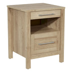 Comodino contemporaneo singolo con ripiano USB e cassetto, Quercia Canyon/Noce Classico