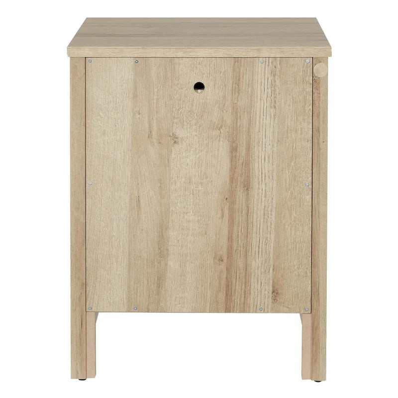 Comodino contemporaneo singolo con ripiano USB e cassetto, Quercia Canyon/Noce Classico