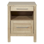 Comodino contemporaneo singolo con ripiano USB e cassetto, Quercia Canyon/Noce Classico