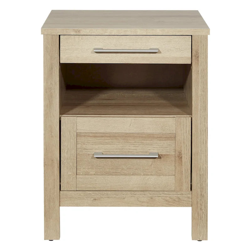 Comodino contemporaneo singolo con ripiano USB e cassetto, Quercia Canyon/Noce Classico