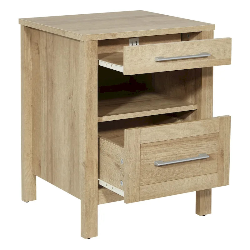 Comodino contemporaneo singolo con ripiano USB e cassetto, Quercia Canyon/Noce Classico