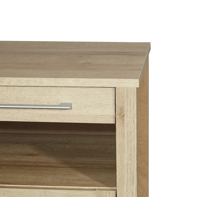 Comodino contemporaneo singolo con ripiano USB e cassetto, Quercia Canyon/Noce Classico