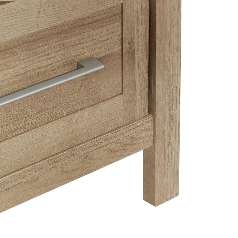 Comodino contemporaneo singolo con ripiano USB e cassetto, Quercia Canyon/Noce Classico
