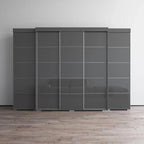 Set armadio a 3 ante con frontale in vetro Grigio/Nero/Bianco e finitura opaca