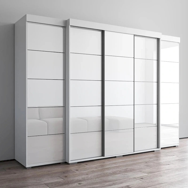 Set armadio a 3 ante con frontale in vetro Grigio/Nero/Bianco e finitura opaca