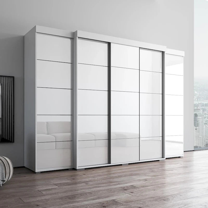 Set armadio a 3 ante con frontale in vetro Grigio/Nero/Bianco e finitura opaca
