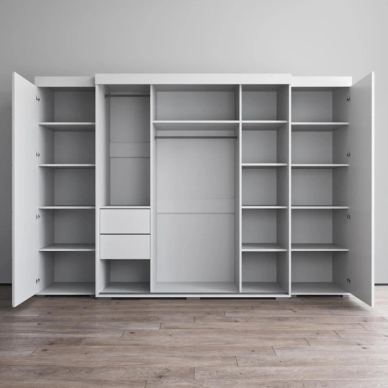 Set armadio a 3 ante con frontale in vetro Grigio/Nero/Bianco e finitura opaca