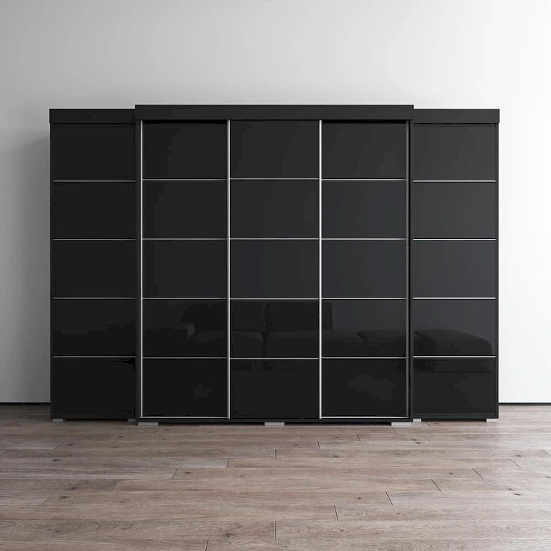 Set armadio a 3 ante con frontale in vetro Grigio/Nero/Bianco e finitura opaca