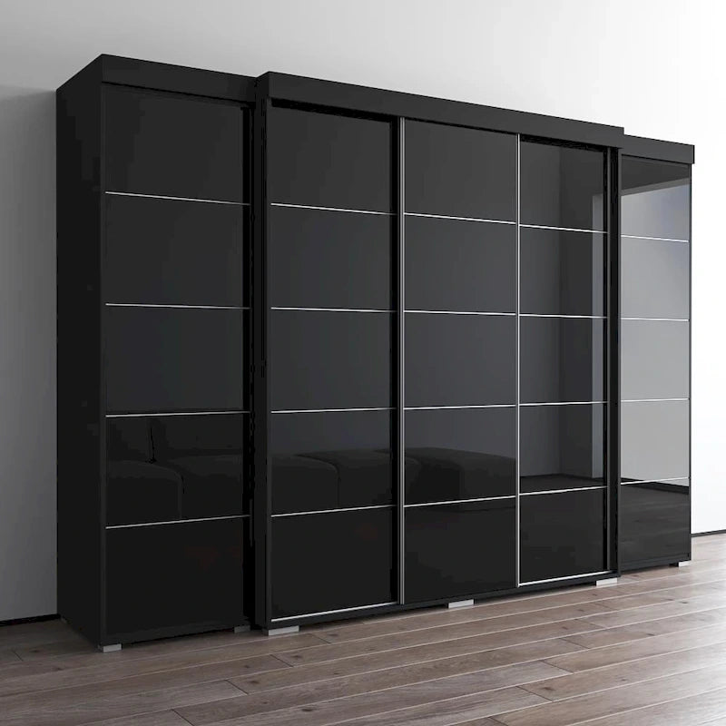 Set armadio a 3 ante con frontale in vetro Grigio/Nero/Bianco e finitura opaca