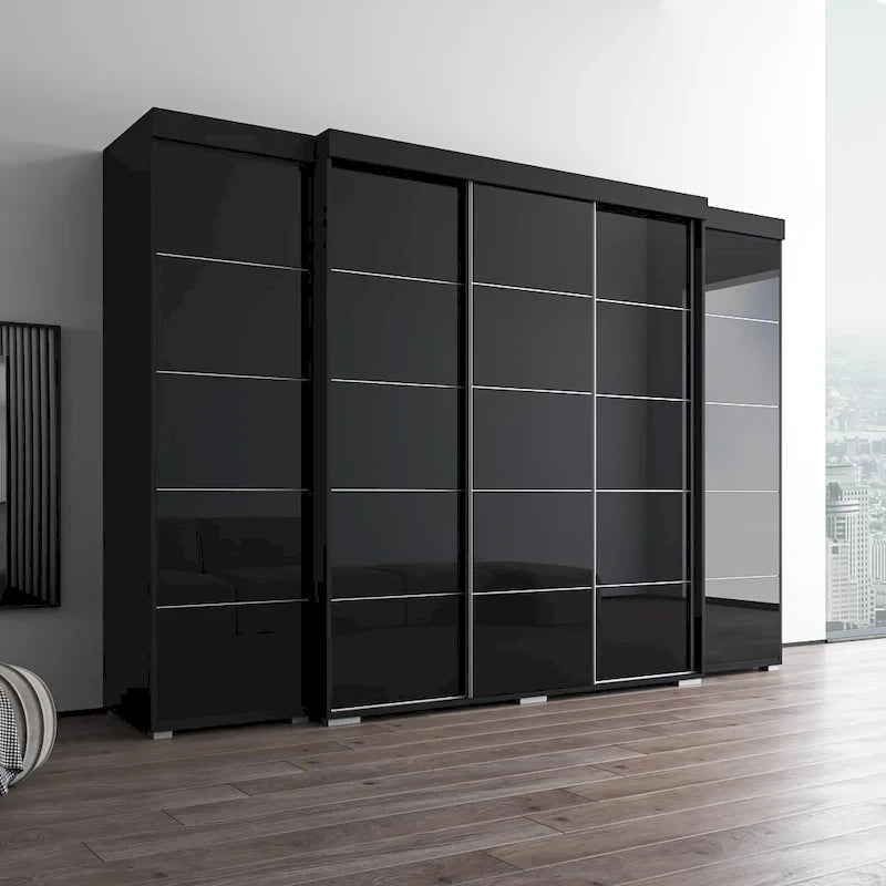 Set armadio a 3 ante con frontale in vetro Grigio/Nero/Bianco e finitura opaca